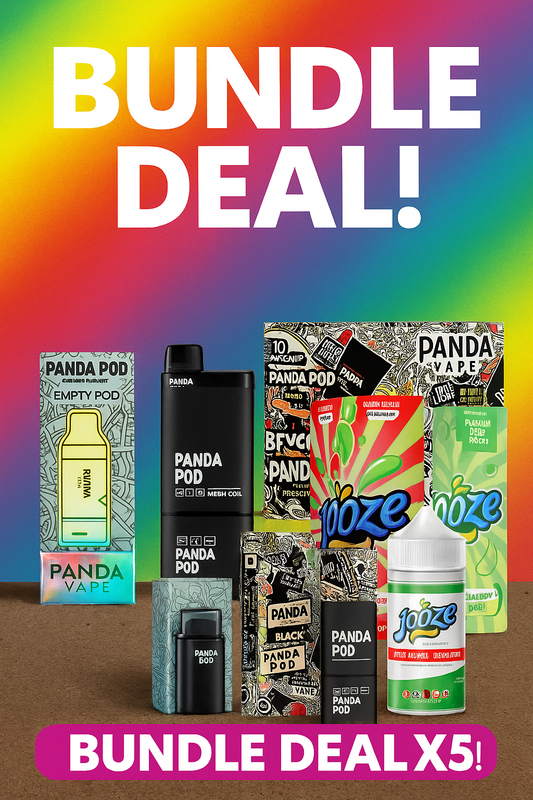 Panda Vape and Juize vape products with colorful background and 'Bundle Deal' text.